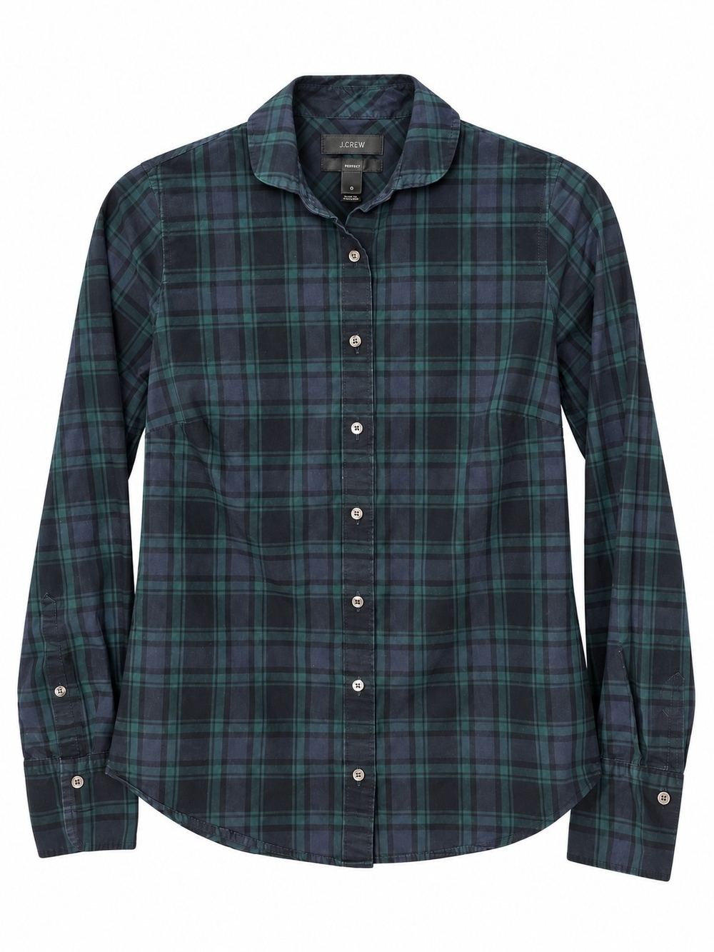 J.Crew Perfect Shirt Plaid Cotton Button Down in Black Watch Tartan Size 0